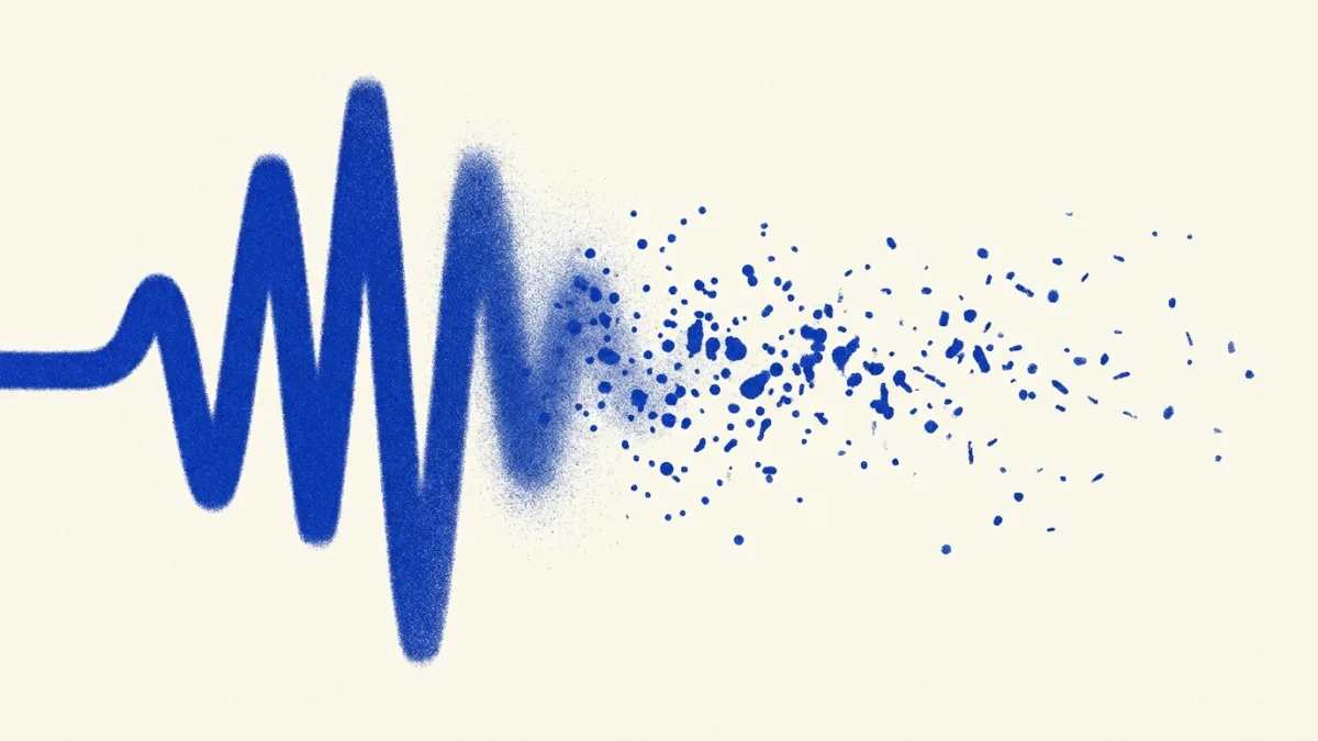 Una onda azul cobalto que se rompe en puntos dispersos